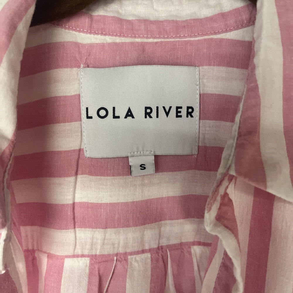 Lola River Womens S Pink White Stripe Button Down Shirt Women's Linen Blend